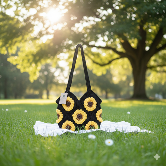 โ
Hand-Crocheted Sunflower Tote Bag ๐ป
