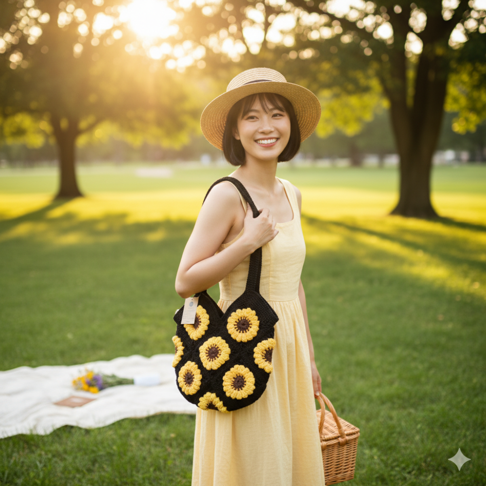 β
Hand-Crocheted Sunflower Tote Bag π»