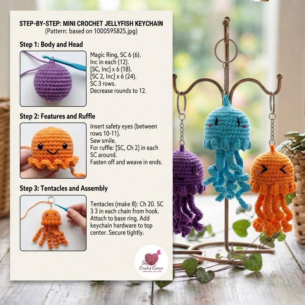 Stitch Your Own Sunshine: Easy DIY Mini Crochet Jellyfish Keychain Tutorial