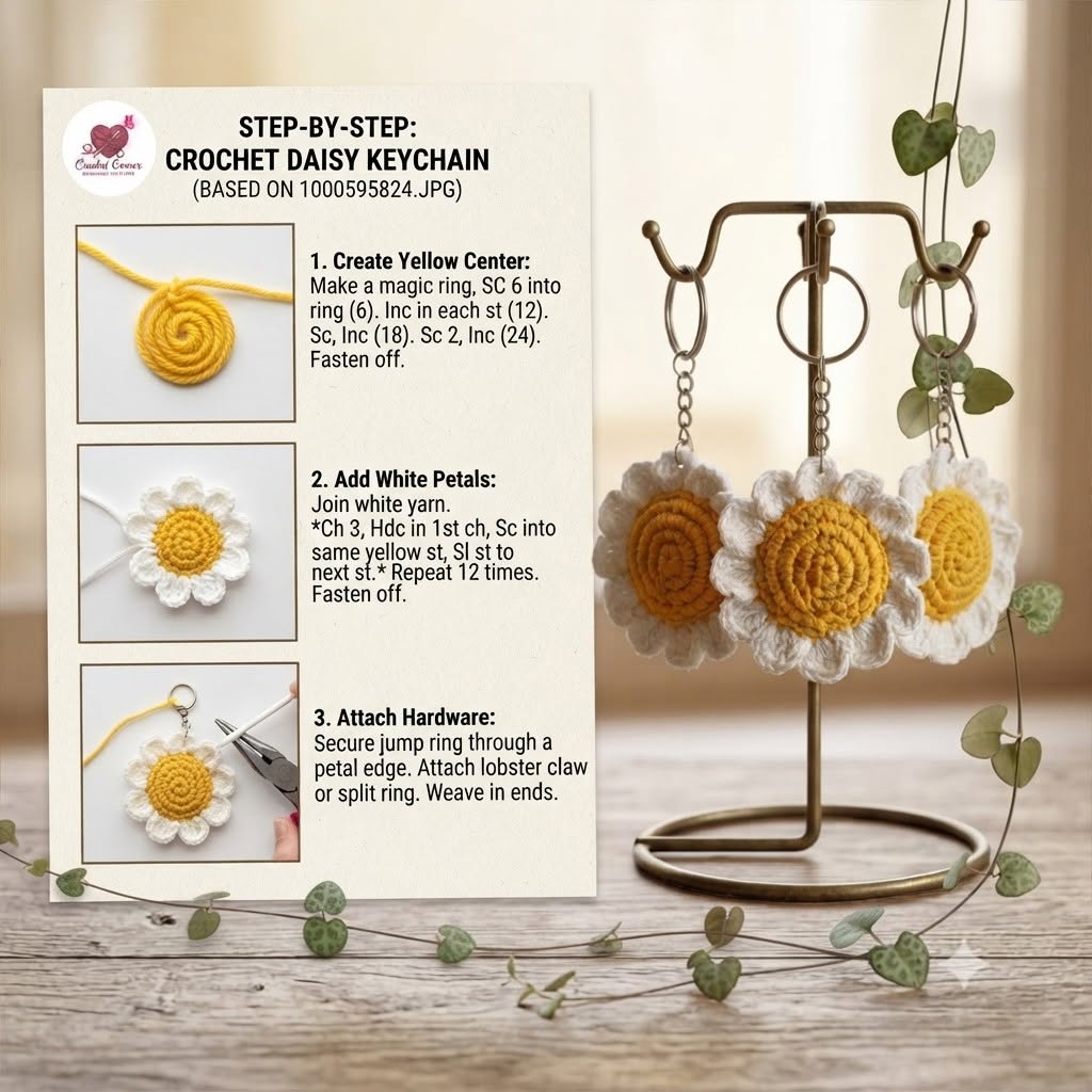 Pocketful of Sunshine: How to Crochet a Mini Daisy Keychain