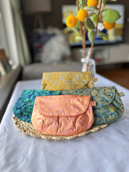 🌿 Handmade Fabric Clutch – Elegant & Versatile