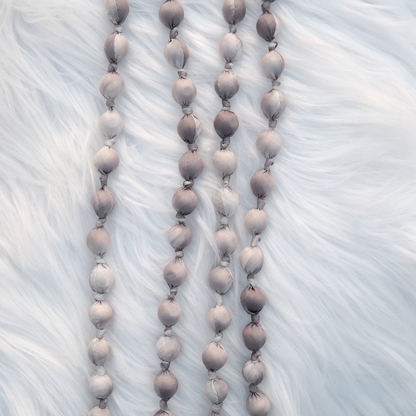 Handmade Silk & Mulberry Wood Beaded Necklace – 65cm | Grey and white Hand-Dyed Necklace