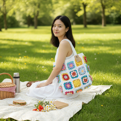 Hand-Crocheted colorful Tote Bag