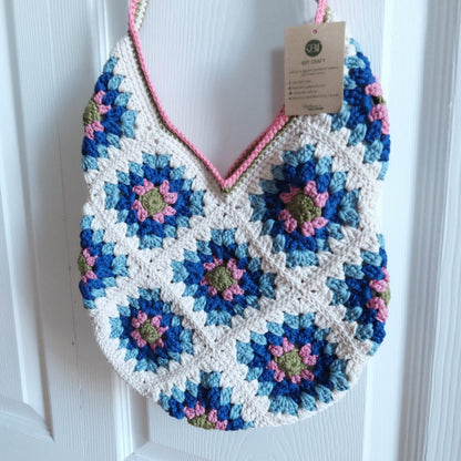 Hand-Crocheted Boho Granny Square Tote Bag
