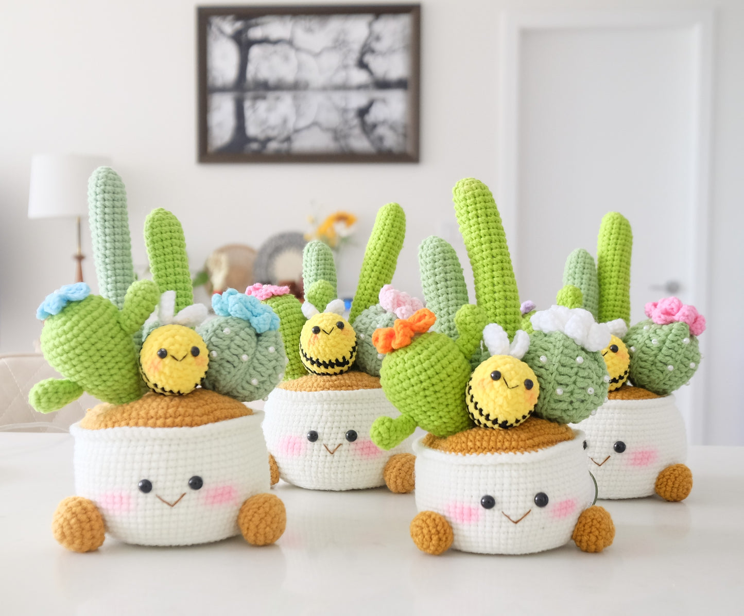 Handmade Crochet Deluxe Cactus Garden with Bumblebee 🌵🐝✨