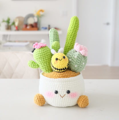 The Ultimate Desk Buddy: Crochet Deluxe Cactus Garden 🌵🐝✨