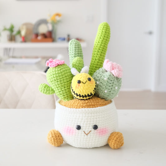 The Ultimate Desk Buddy: Crochet Deluxe Cactus Garden 🌵🐝✨