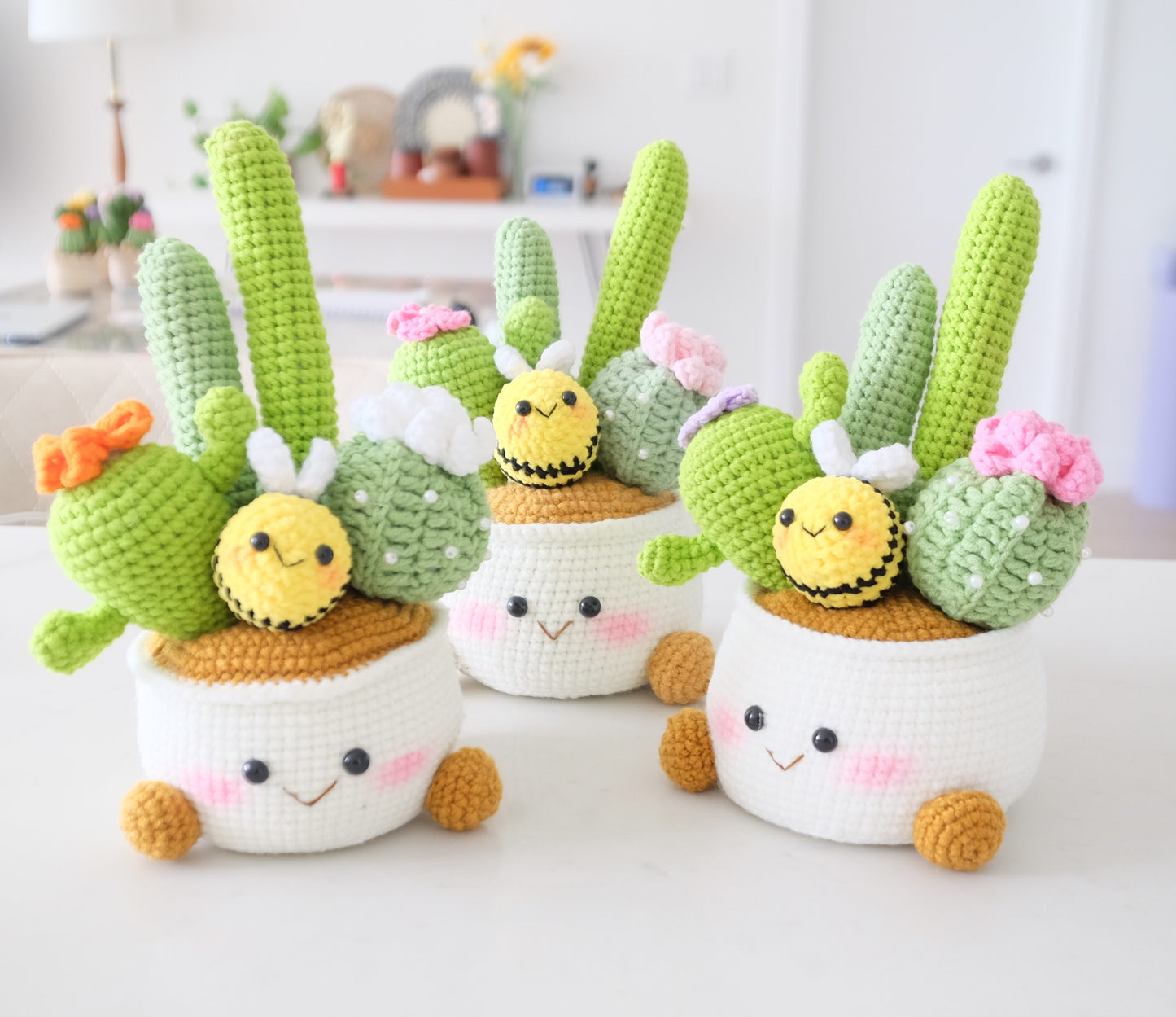 Handmade Crochet Deluxe Cactus Garden with Bumblebee 🌵🐝✨