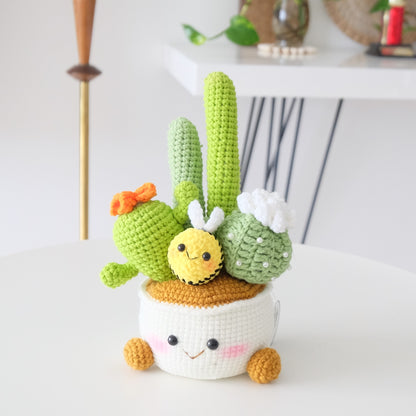 Handmade Crochet Deluxe Cactus Garden with Bumblebee 🌵🐝✨