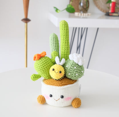 The Ultimate Desk Buddy: Crochet Deluxe Cactus Garden 🌵🐝✨