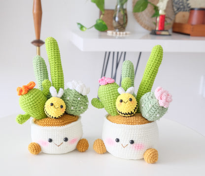 The Ultimate Desk Buddy: Crochet Deluxe Cactus Garden 🌵🐝✨