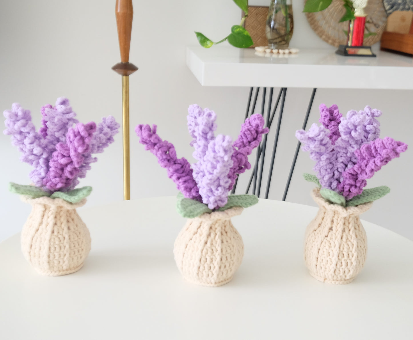 Handmade Crochet Lavender Bouquet in Knit Vase 💜