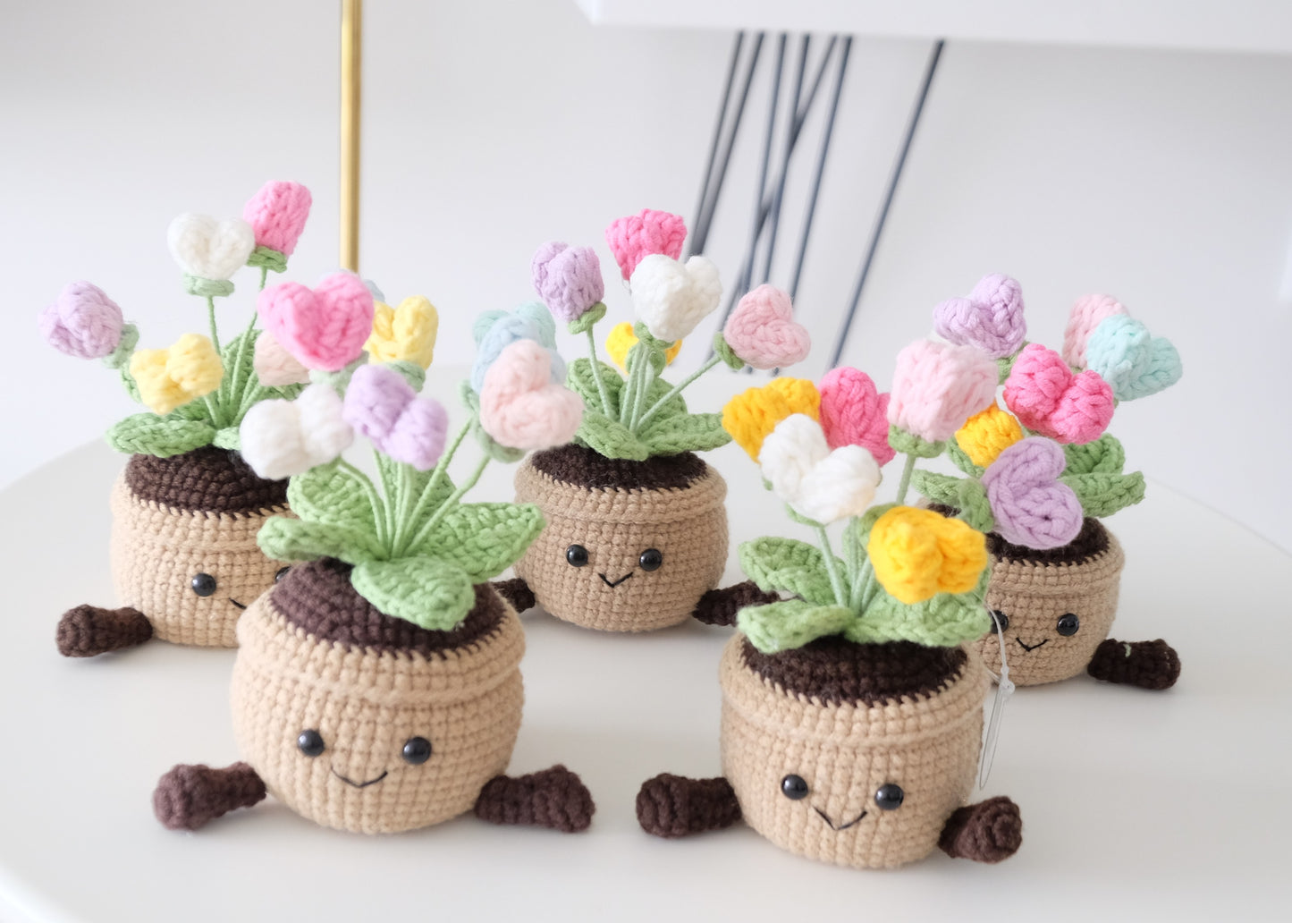 Cute Crochet Flower Pot, Handmade Amigurumi Plant, Kawaii Desk Decor, Forever Flowers, Office Decor, Housewarming Gift, Gift for Her