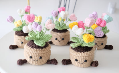 Cute Crochet Flower Pot, Handmade Amigurumi Plant, Kawaii Desk Decor, Forever Flowers, Office Decor, Housewarming Gift, Gift for Her