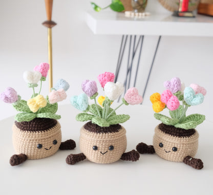 Cute Crochet Flower Pot, Handmade Amigurumi Plant, Kawaii Desk Decor, Forever Flowers, Office Decor, Housewarming Gift, Gift for Her