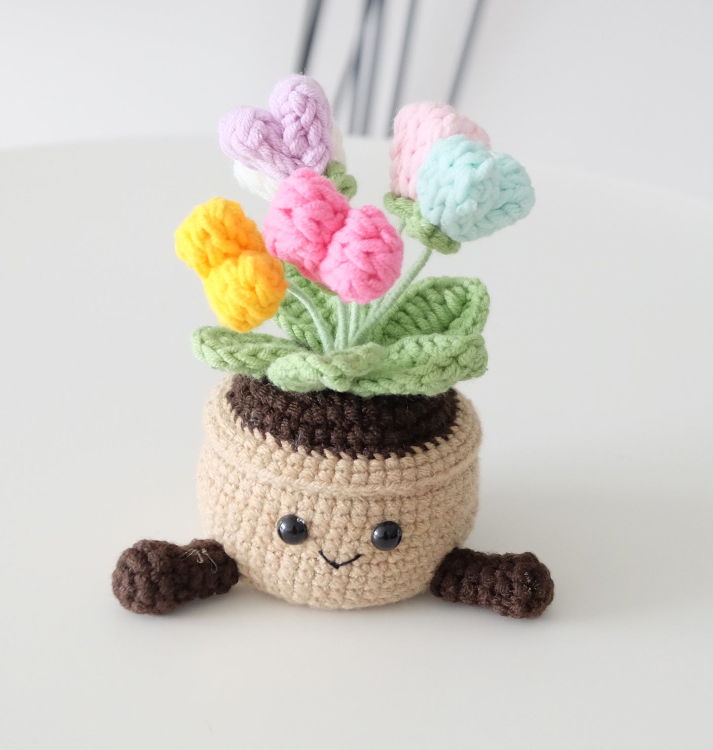 Cute Crochet Flower Pot, Handmade Amigurumi Plant, Kawaii Desk Decor, Forever Flowers, Office Decor, Housewarming Gift, Gift for Her