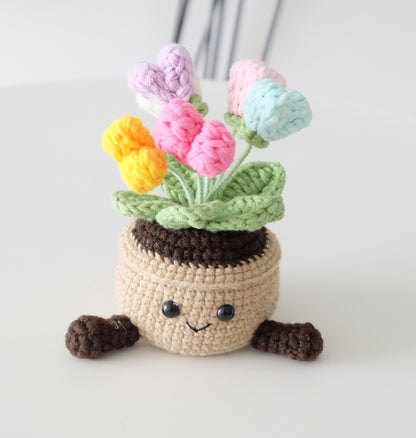 Cute Crochet Flower Pot, Handmade Amigurumi Plant, Kawaii Desk Decor, Forever Flowers, Office Decor, Housewarming Gift, Gift for Her