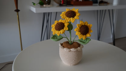 Handmade Crochet Sunflower Pot, Amigurumi Sunflower, Forever Flowers, Crochet Plant, Home Decor, Desk Decor, Gift for Her