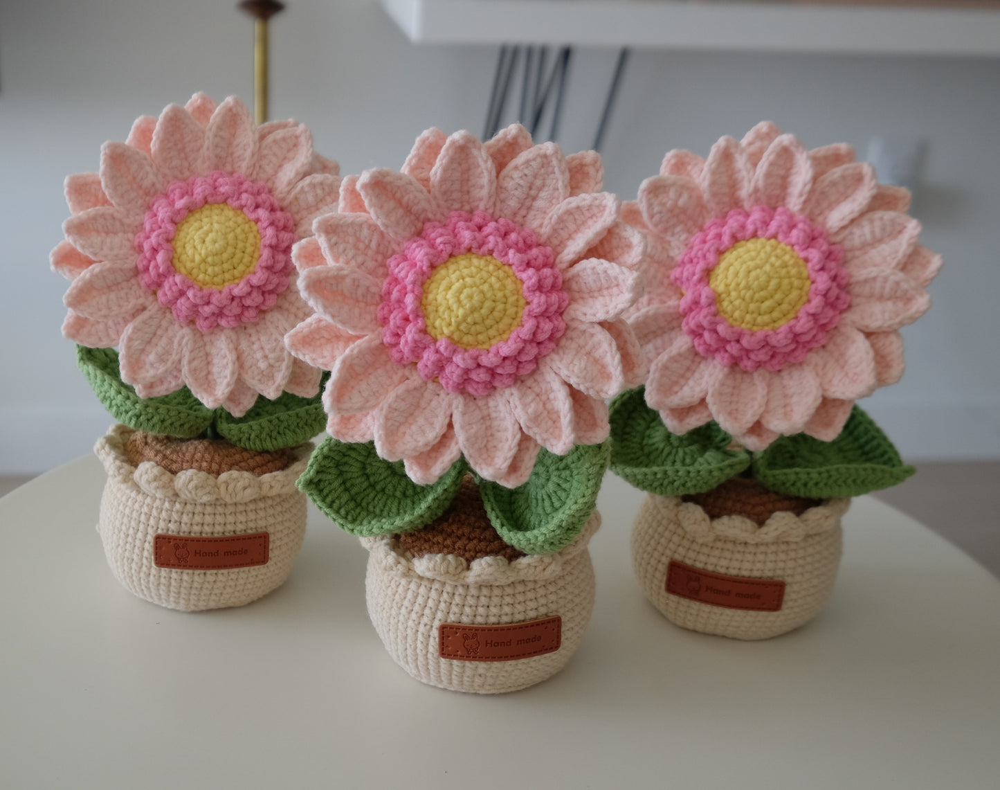 Handmade Crochet Pastel Pink Sunflower Bouquet with Scalloped Pot 🌸🌻✨