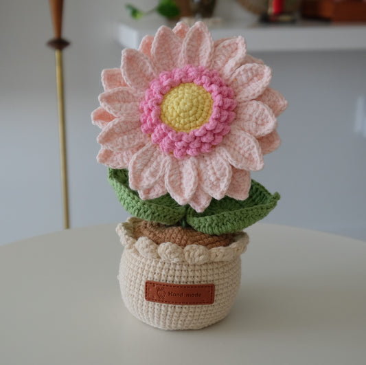 Handmade Crochet Pastel Pink Sunflower Bouquet with Scalloped Pot 🌸🌻✨