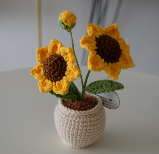 Handmade Crochet Sunflower Pot- 2flowers