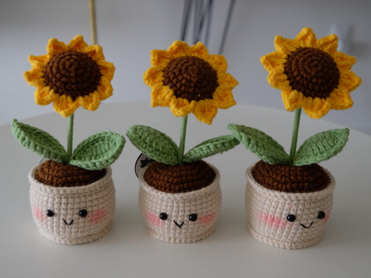 Handmade Crochet Sunflower Pot, Forever Sunflower, Amigurumi Flower
