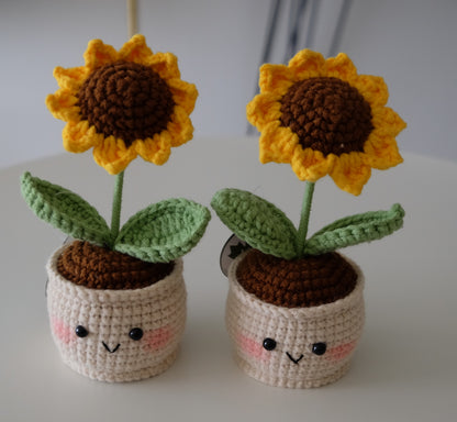Handmade Crochet Sunflower Pot, Forever Sunflower, Amigurumi Flower