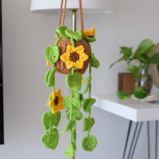 Handmade Crochet Hanging Sunflower Plant | Cozy Everlasting Vines 🌻🌿