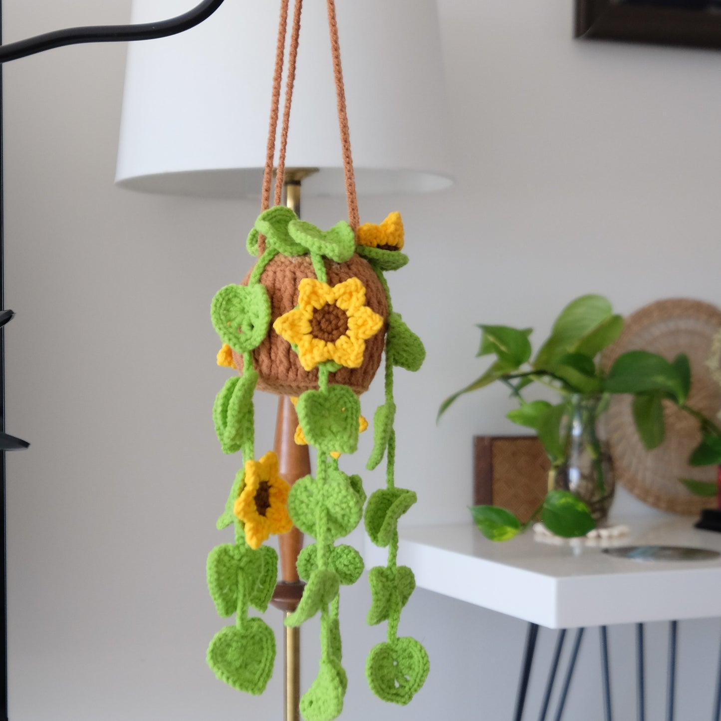 Handmade Crochet Hanging Sunflower Plant | Cozy Everlasting Vines 🌻🌿