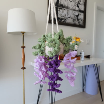 Cozy Crochet Hanging Wisteria &amp; Vine Basket | Everlasting Cascading Blooms 🌿💜