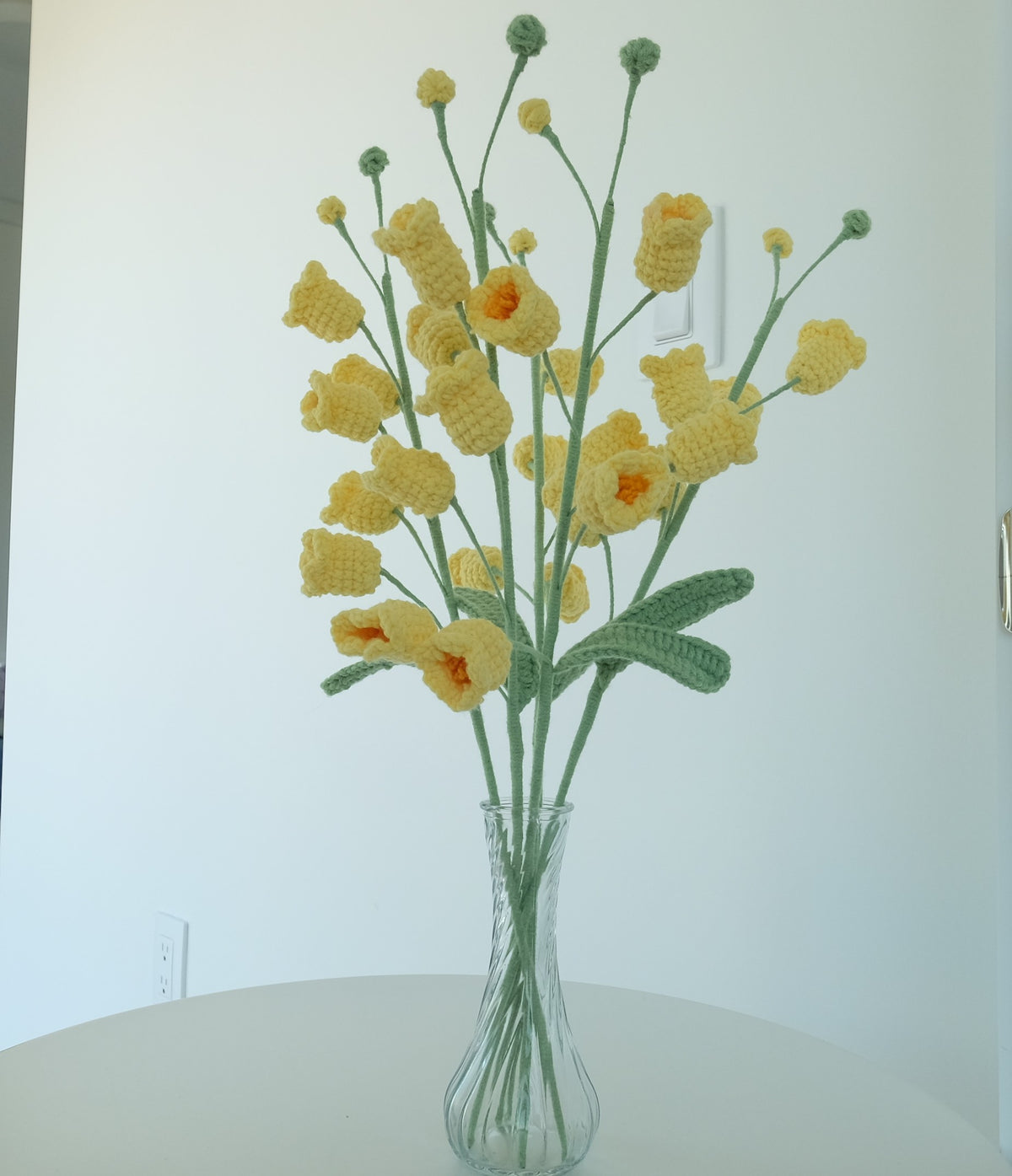 Handmade Crochet Bell Flower Stem | Everlasting Floral Home Decor, Gift | Pink, Yellow  Crochet Bouquet