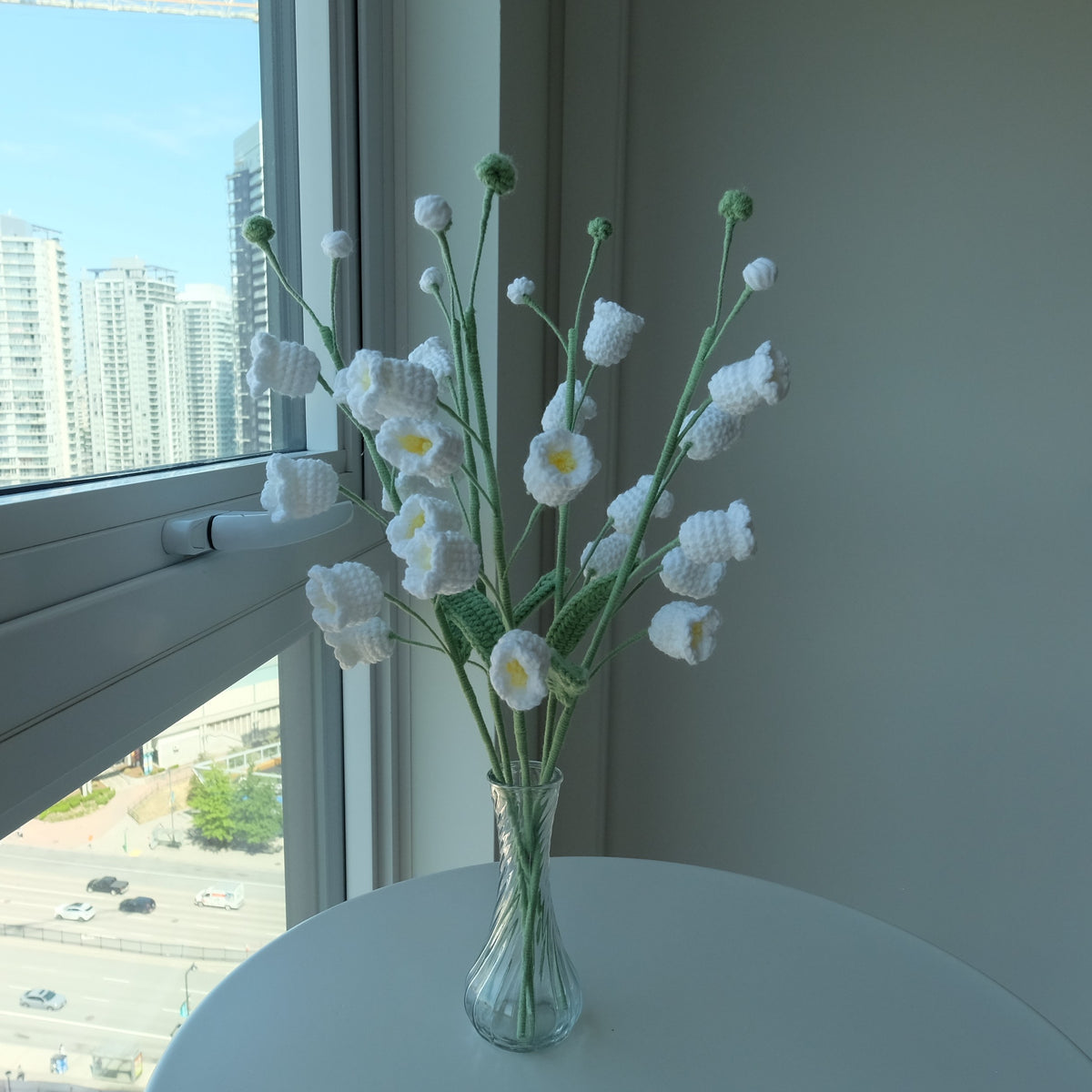 Handmade Crochet Bell Flower Stem | Everlasting Floral Home Decor &amp; Gift | Pink &amp; Purple Crochet Bouquet