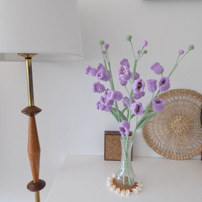 Handmade Crochet Bell Flower Stem | Everlasting Floral Home Decor &amp; Gift | Pink &amp; Purple Crochet Bouquet