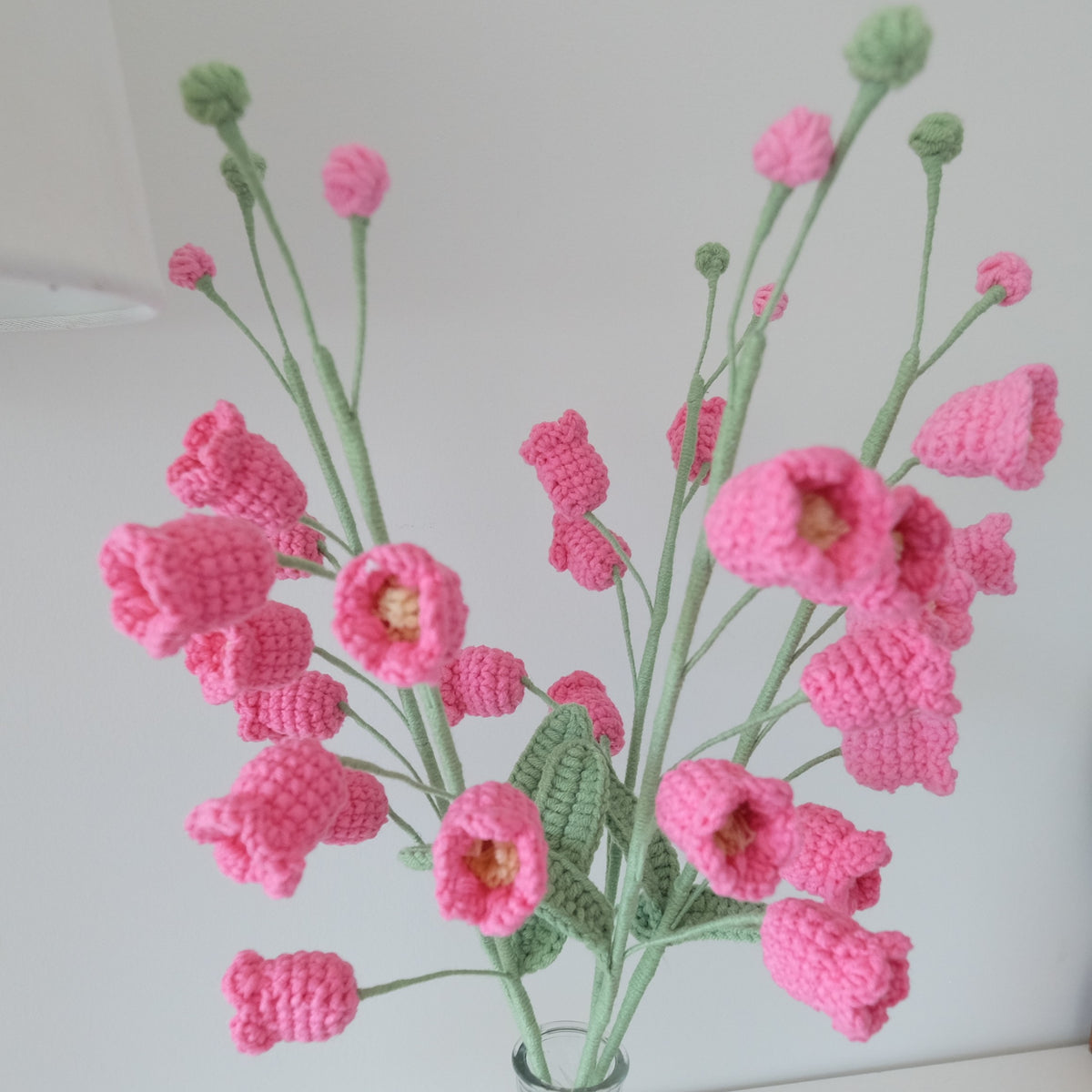 Handmade Crochet Bell Flower Stem | Everlasting Floral Home Decor, Gift | Pink, Yellow  Crochet Bouquet