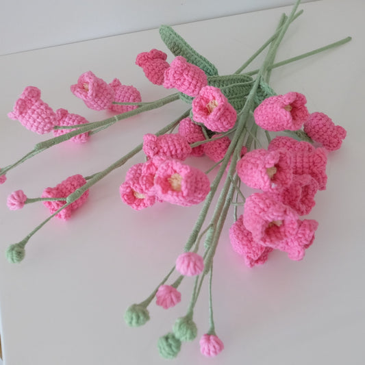Handmade Crochet Bell Flower Stem | Everlasting Floral Home Decor, Gift | Pink, Yellow  Crochet Bouquet