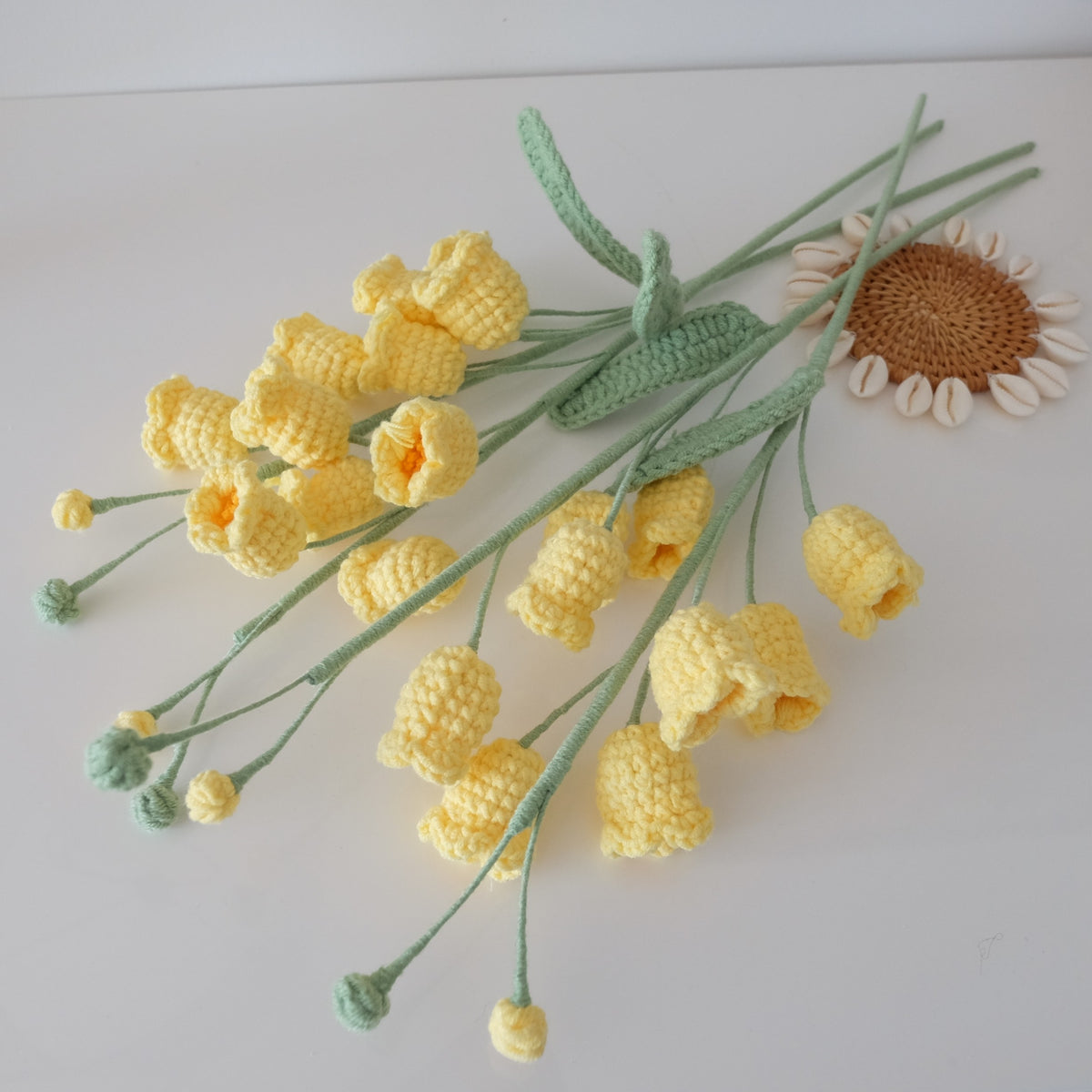 Handmade Crochet Bell Flower Stem | Everlasting Floral Home Decor, Gift | Pink, Yellow  Crochet Bouquet