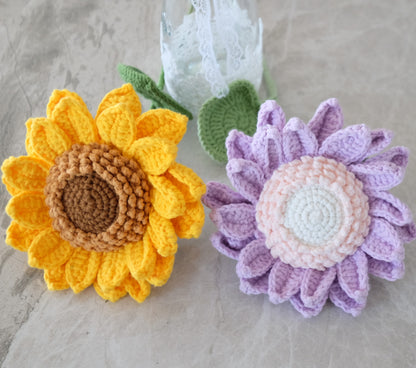 Handmade Crochet Sunny Sunflower & Whimsical Purple Blooms 🌻💜