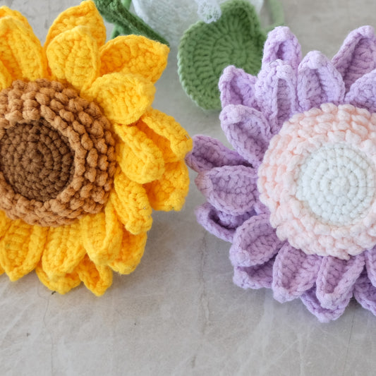 Handmade Crochet Sunny Sunflower & Whimsical Purple Blooms 🌻💜
