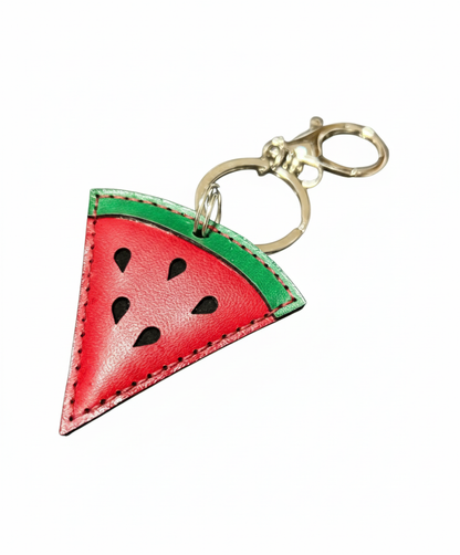 Handcrafted Leather Fruit Keychains – Strawberry, Acorn, & Watermelon Slice