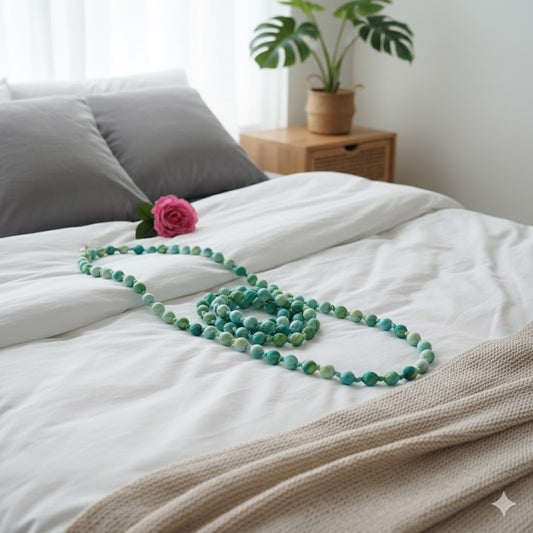 Handmade Silk & Mulberry Wood Beaded Necklace – 65cm | Grey and white Hand-Dyed Necklace